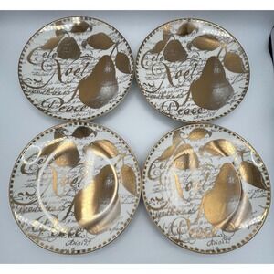 4 Restoration Hardware Golden Pear Christmas Holiday Dessert Plates 2004 EUC